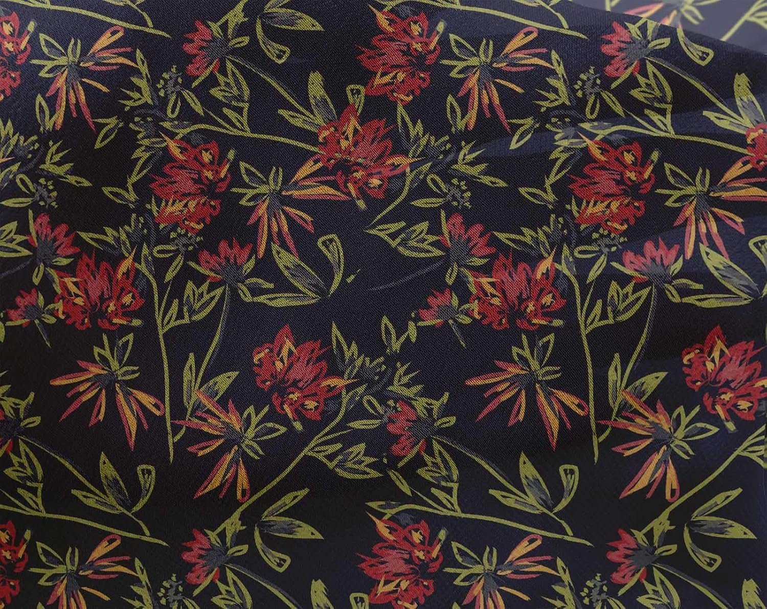 oneOone Georgette Viscose Fabric Leaves & Floral Artistic Print Fabric BTY 42 Inch Wide