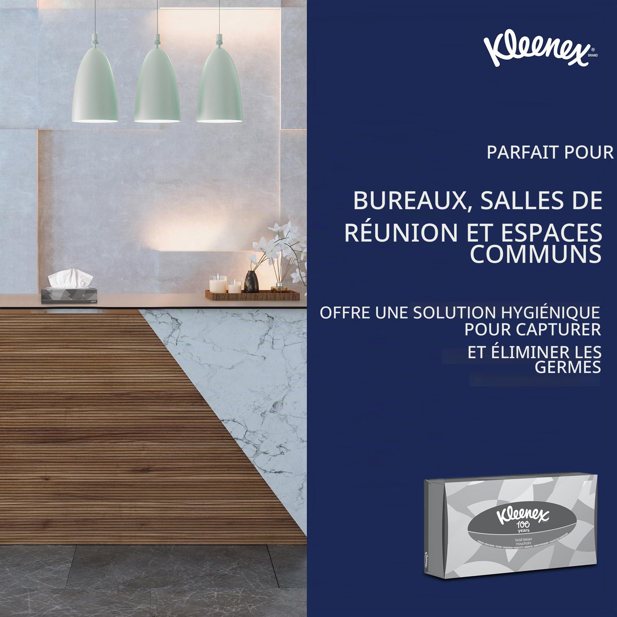 Boîtes de Mouchoirs Kleenex® 8815 – 2 Épaisseurs, Blancs, Doux, Résistants & Certifiés FSC – 40 Boîtes x 100 Mouchoirs (Total 4 000 mouchoirs)