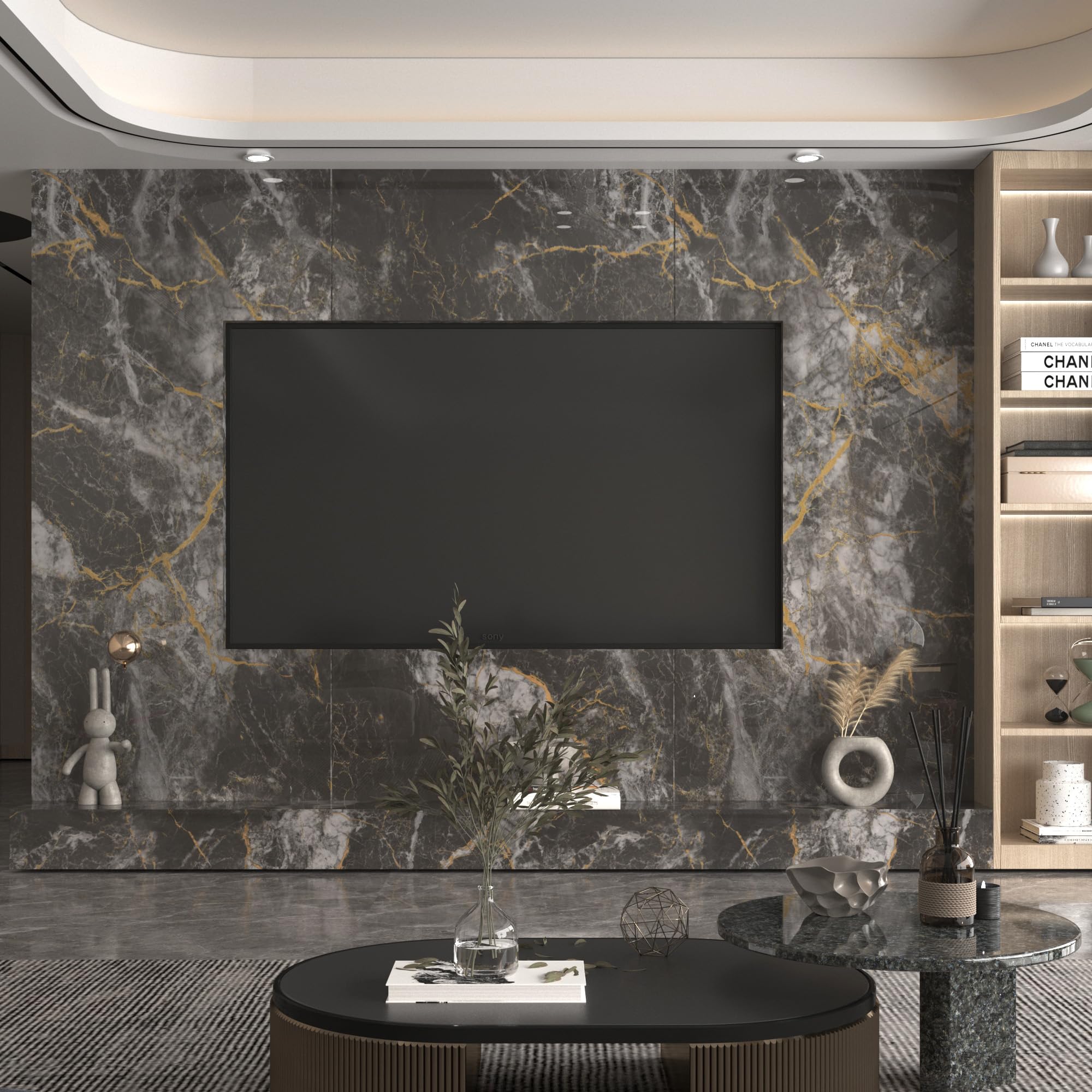 TOTIO 80x400CM Marmor Klebefolie Selbstklebend Hochglanz Schwarz Gold Glänzend für Küche Arbeitsplatte Möbel Wohnzimmer Tapete Schrankfolie Möbelfolie Schwarz Gold Marmor Folie Küche