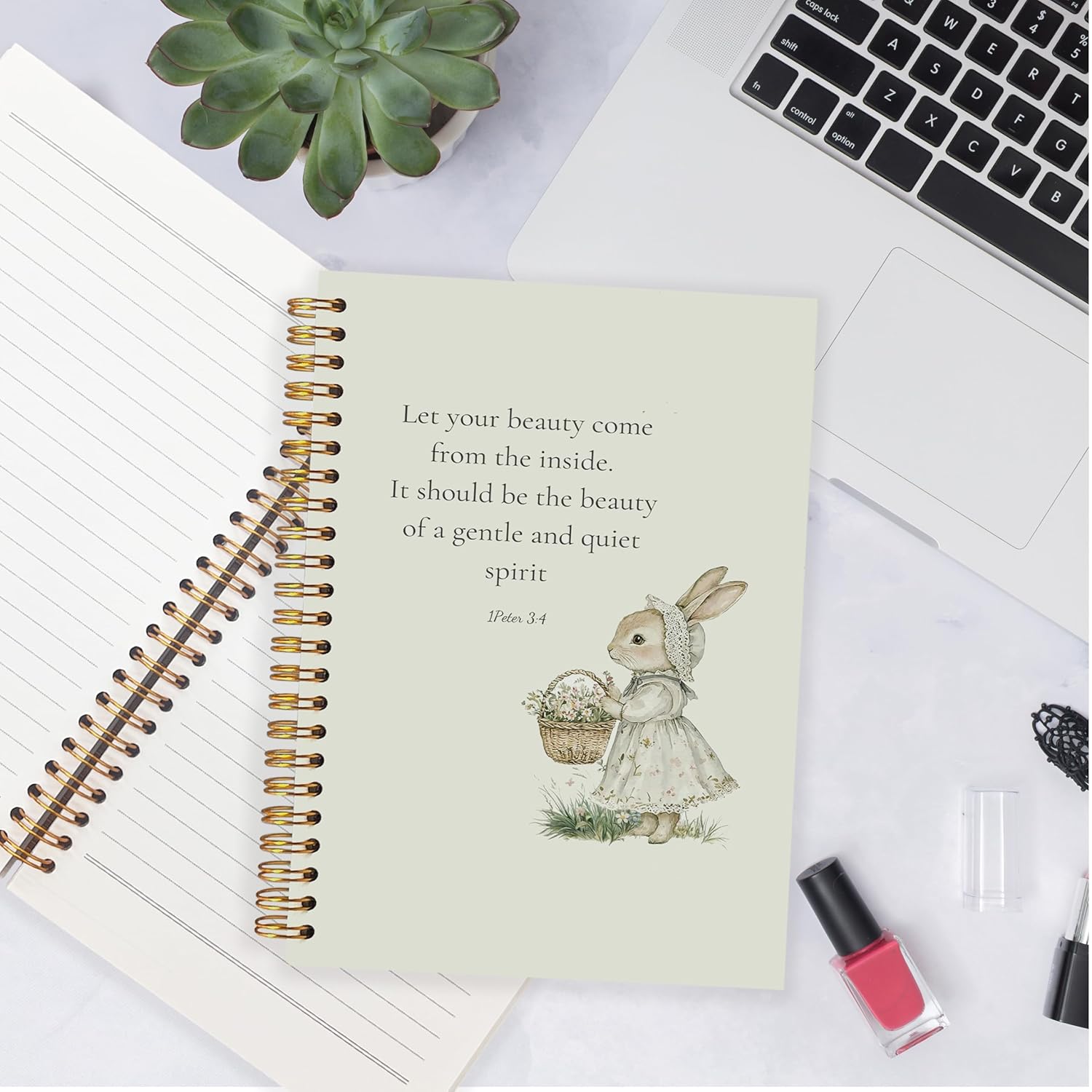 ignytiger Bunny Christian Notebook Journal, Bible Bunny Easter Notebooks for Note Taking Women, Christian Gift for Women, Spiral Notebook 5.5x8.3 Inch - Image 3