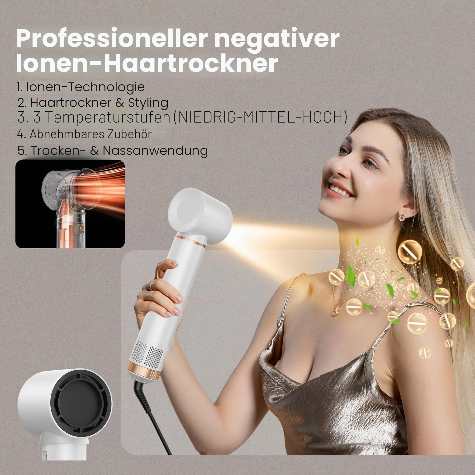 Hairstyler 5 in 1 Hair Styler Set, Haarstyler mit Luft Lockenstab Föhn Thermal Brush Glättbürste, Multistyler Rundbürstenföhn Warmluftbürste Haarstyling Geräte Hair Dryer Geschenk für Frauen