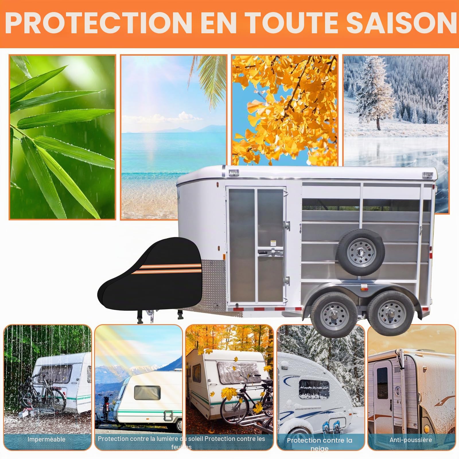 Housse de protection 600D pour timon de remorque de cheval et caravanes, housse avant pour la plupart des types de remorques à chevaux