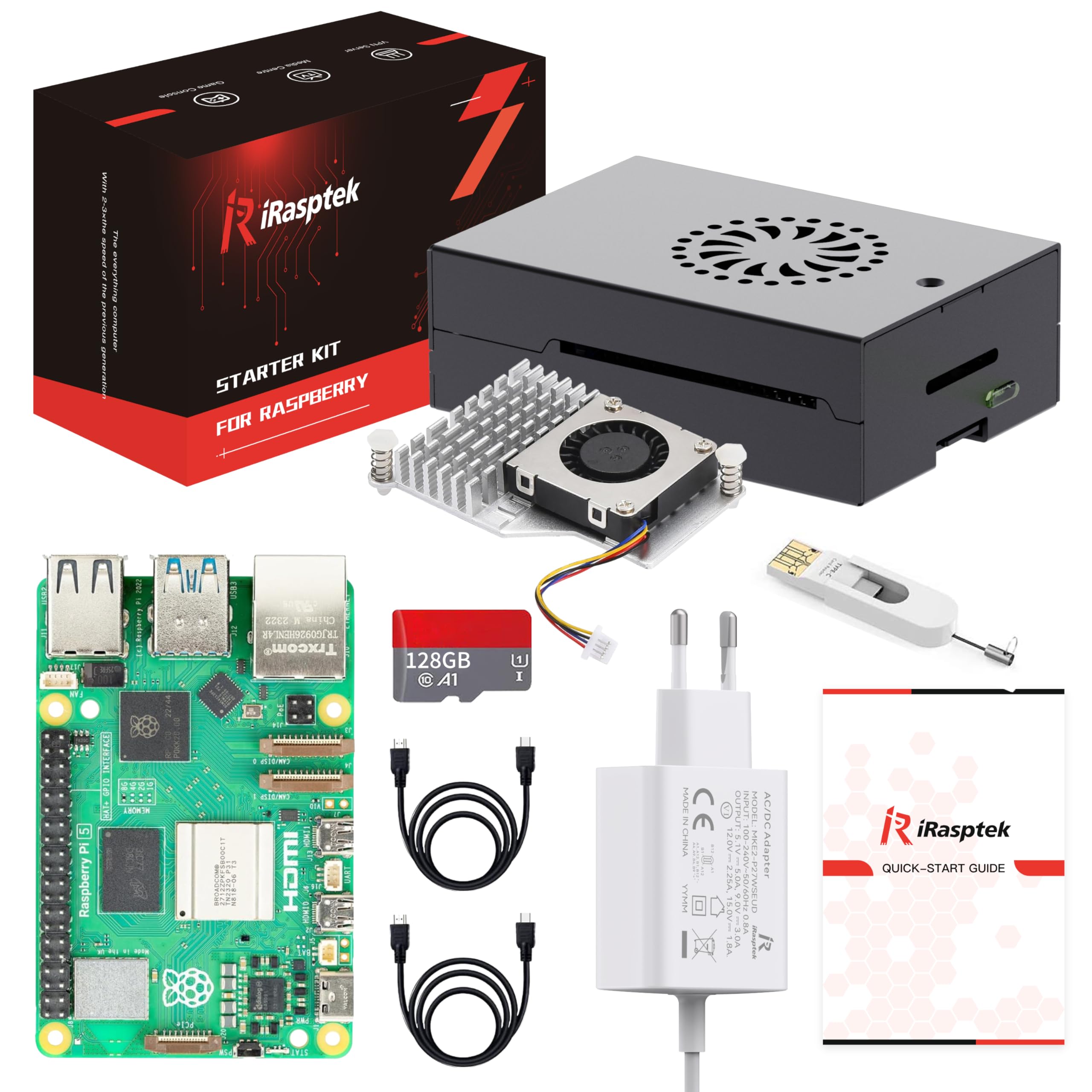 Raspberry Pi 5 8GB Starter Kit - 128GB Edition Pre-Installed by OS-Bookworm (Aluminium Case)