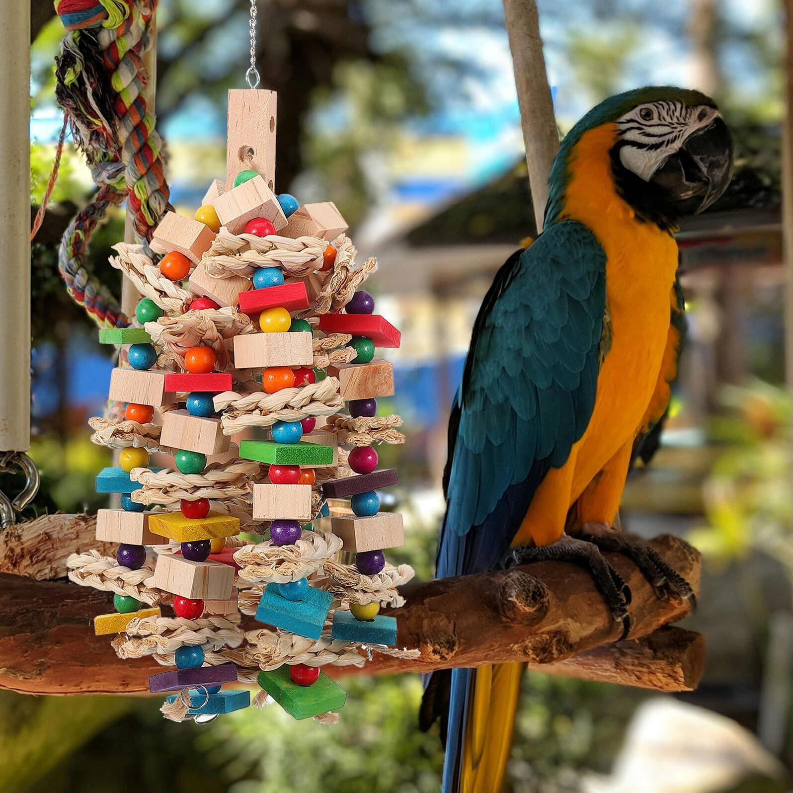 Hängendes Vogelspielzeug für Papageien, zum Kauen und Fixieren