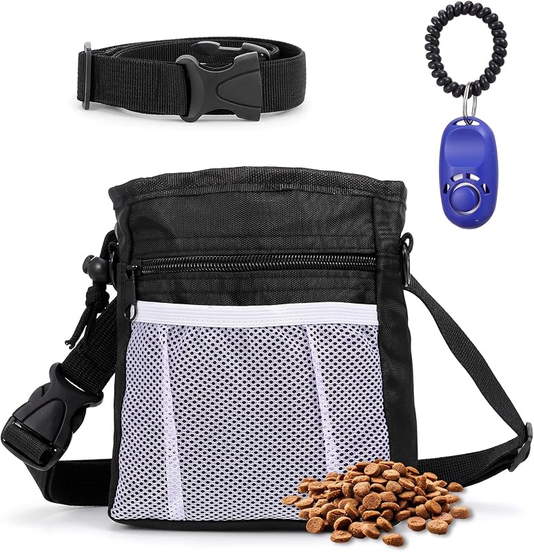 Bolsas de golosinas para perros y Clicker de entrenamiento portátil para cachorros manos libres | Bolsa de golosinas para perros con mosquetón, alimento para mascotas, bolsillo de recompensa para entrenamiento de mascotas, golosinas para perros, hacer ejercicio y caminar