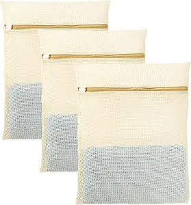 3Pcs Mesh Laundry Bags for Delicates, Durable Organic Cotton Mesh Wash Bags, Sturdy Zipper Laundry Bag for Lingerie, Clothes, Shoes, Socks, Large