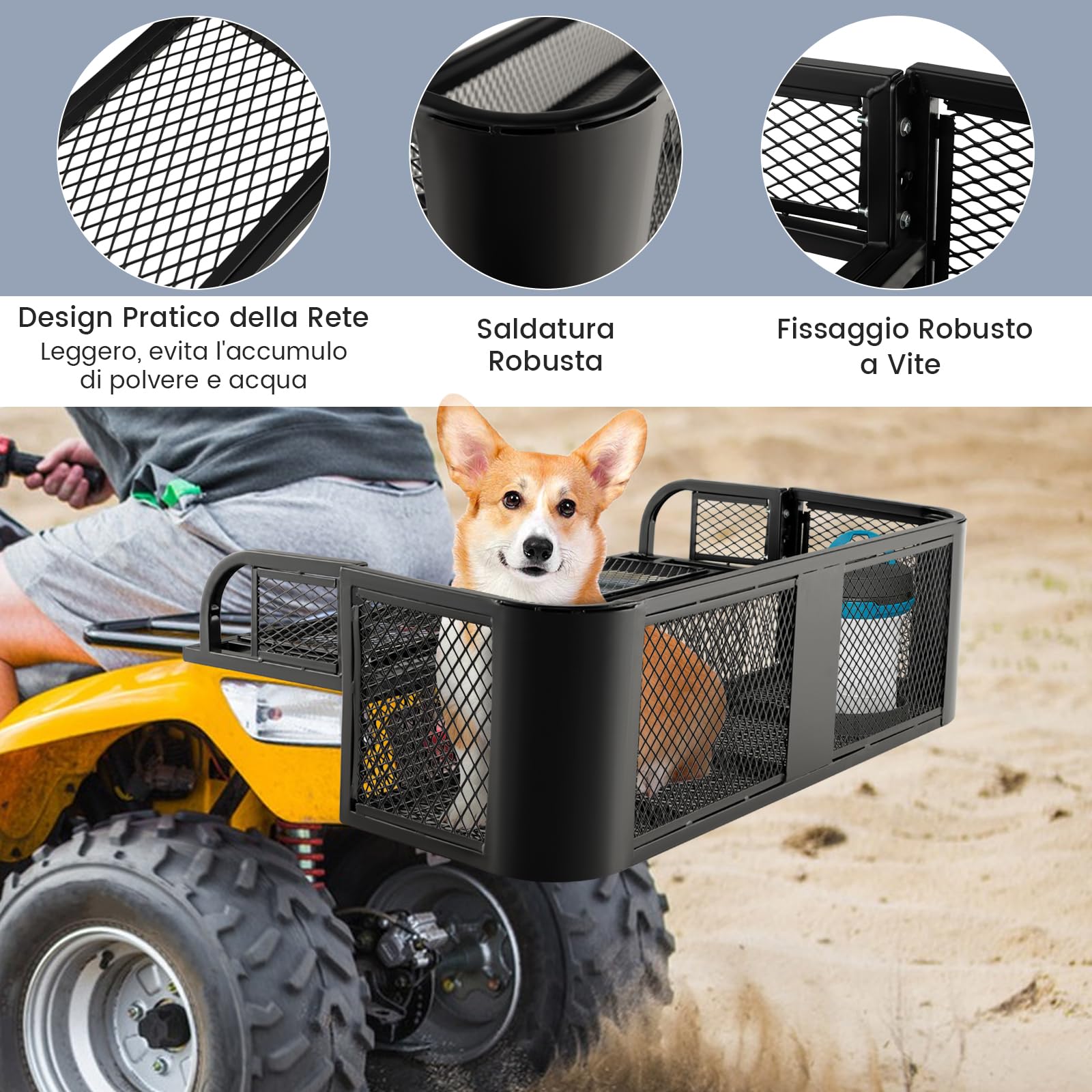 GYMAX Cesto di Carico, Cesto Portapacchi per Moto con telaio a Rete in Acciaio e Capacità di Carico di 25KG (Posteriore)
