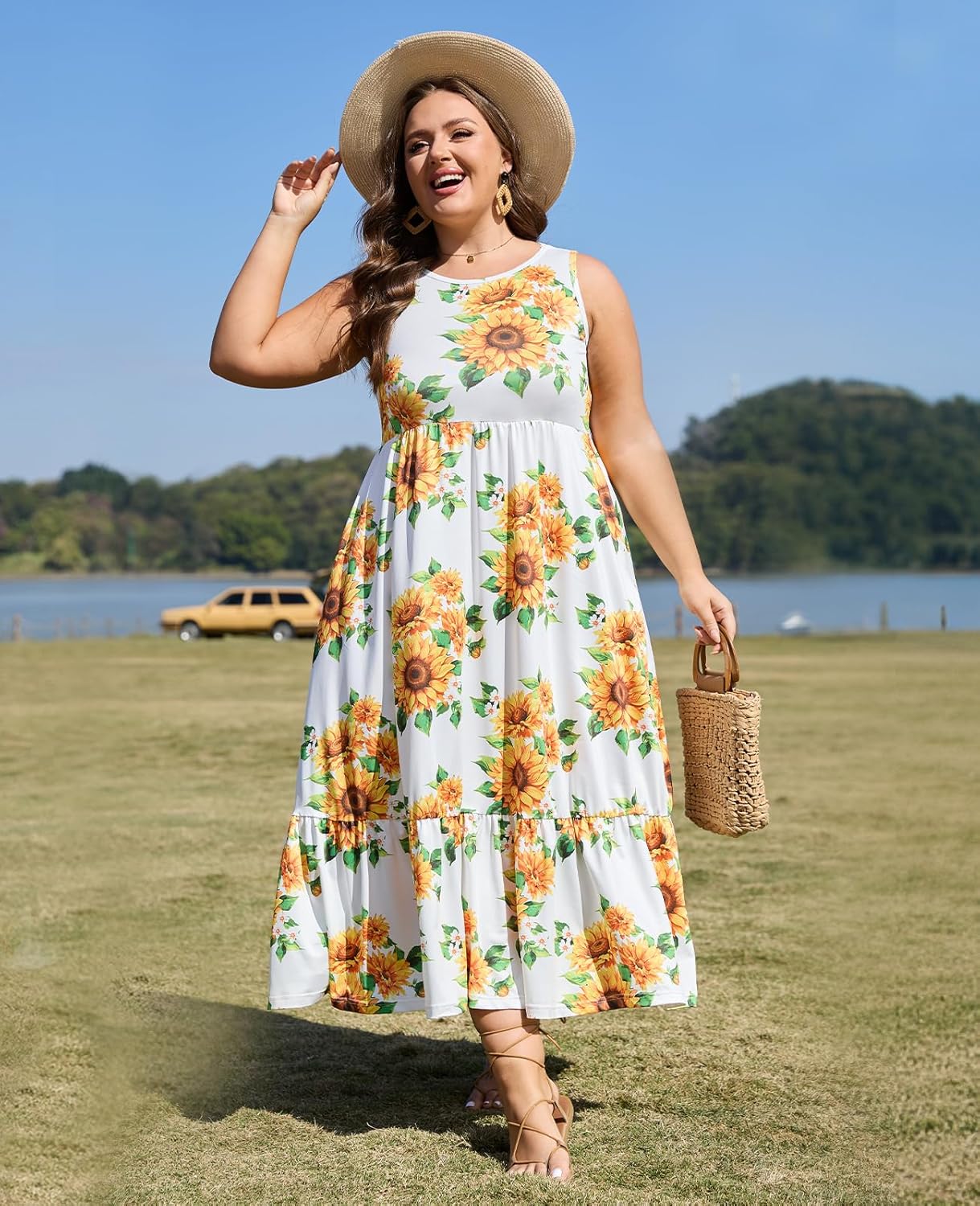 Moon Wood Women's Plus Size Sleeveless Summer Dress Crewneck Tank Casual Flowy Maxi Dress with Pockets Vacation Outfits - Image 2