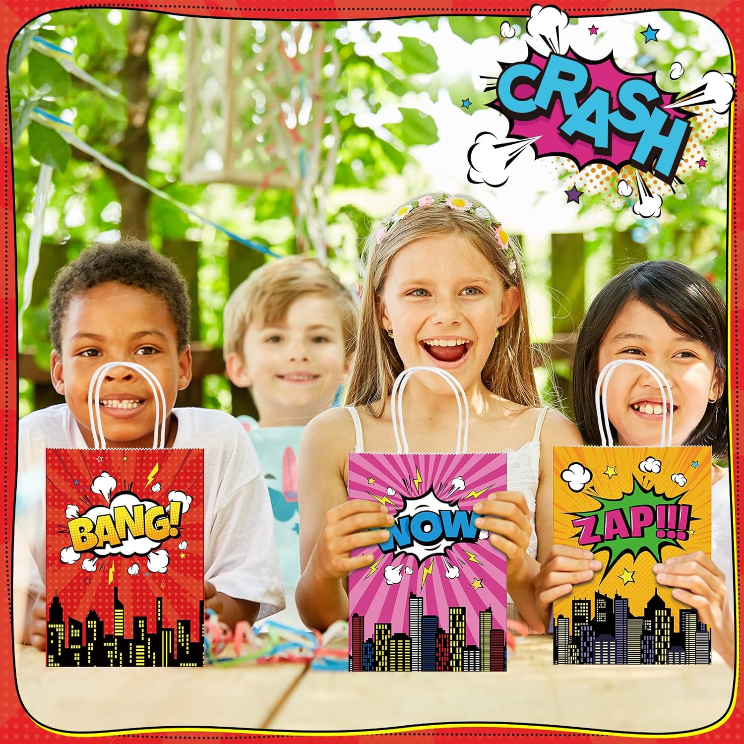 YIDAKO 24pcs Hero Party Favors Bags, Hero Goodie Candy Bag Gift Bags with 8 Different Types, Comic Kraft Paper Bag for Birthday Party Supplies Baby Shower Decorations - Image 7