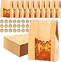 60pcs Paper Bread Bags for Homemade Bread, Sourdough Bags with Window, 13.7 x 8.3 x 3.5 Inch Large Brown Kraft Bakery Bag for Storing Loaves & Snacks, Includes 70 Sealing Stickers
