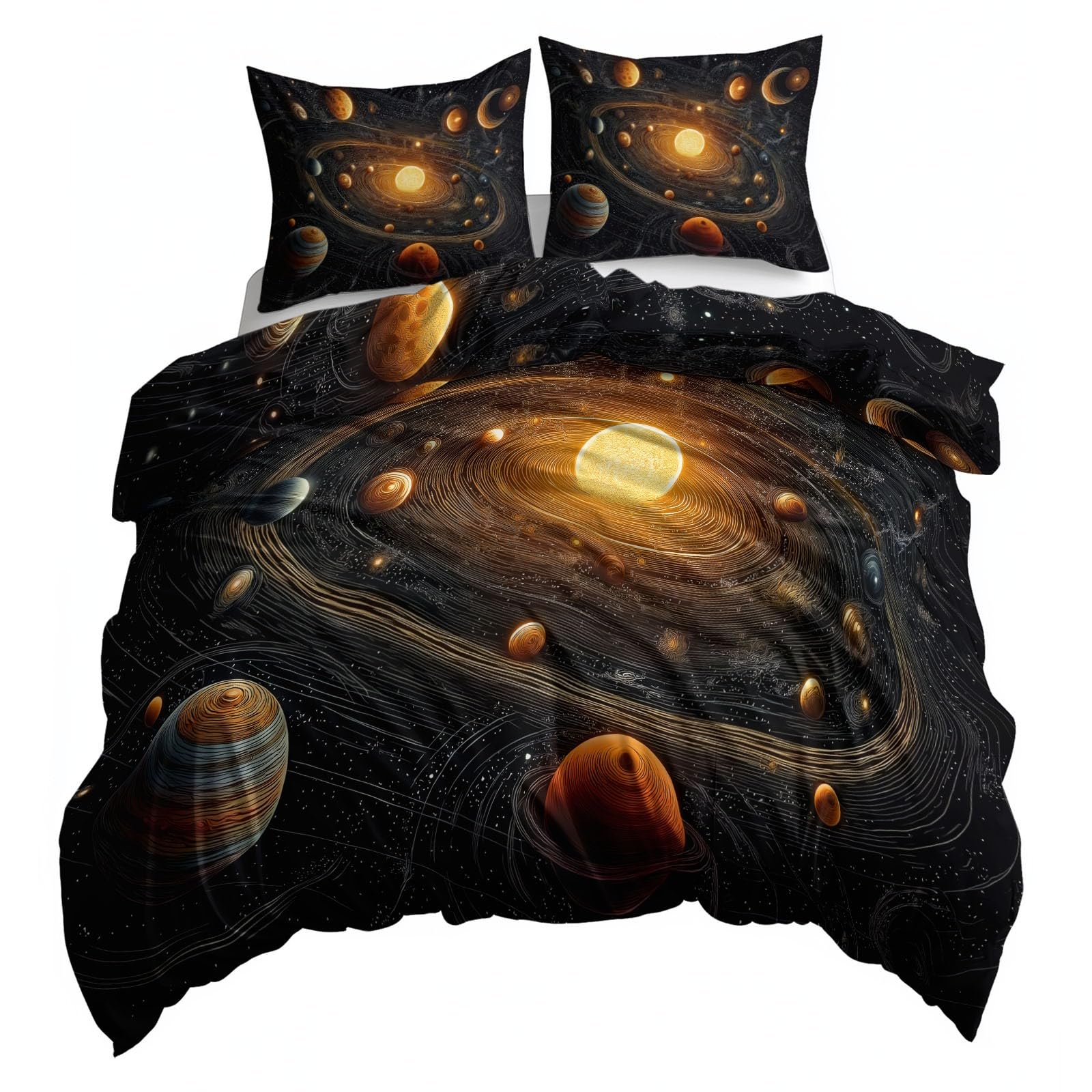 Genérico Juego de Funda Nórdica 150 x 220 cm Reversible Sistema Solar de Fantasía Estrellas Espirales 3 Piezas, Negro Tinta Suave y Transpirable Funda Nórdica, para Niños, Jóvenes y Adultos
