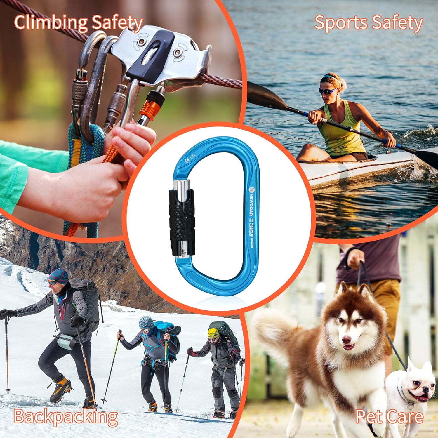 NewDoar 25KN CE&UIAA Certified Climbing Carabiner Professional, O-Shape Heavy Duty Caribeaner for Rappelling