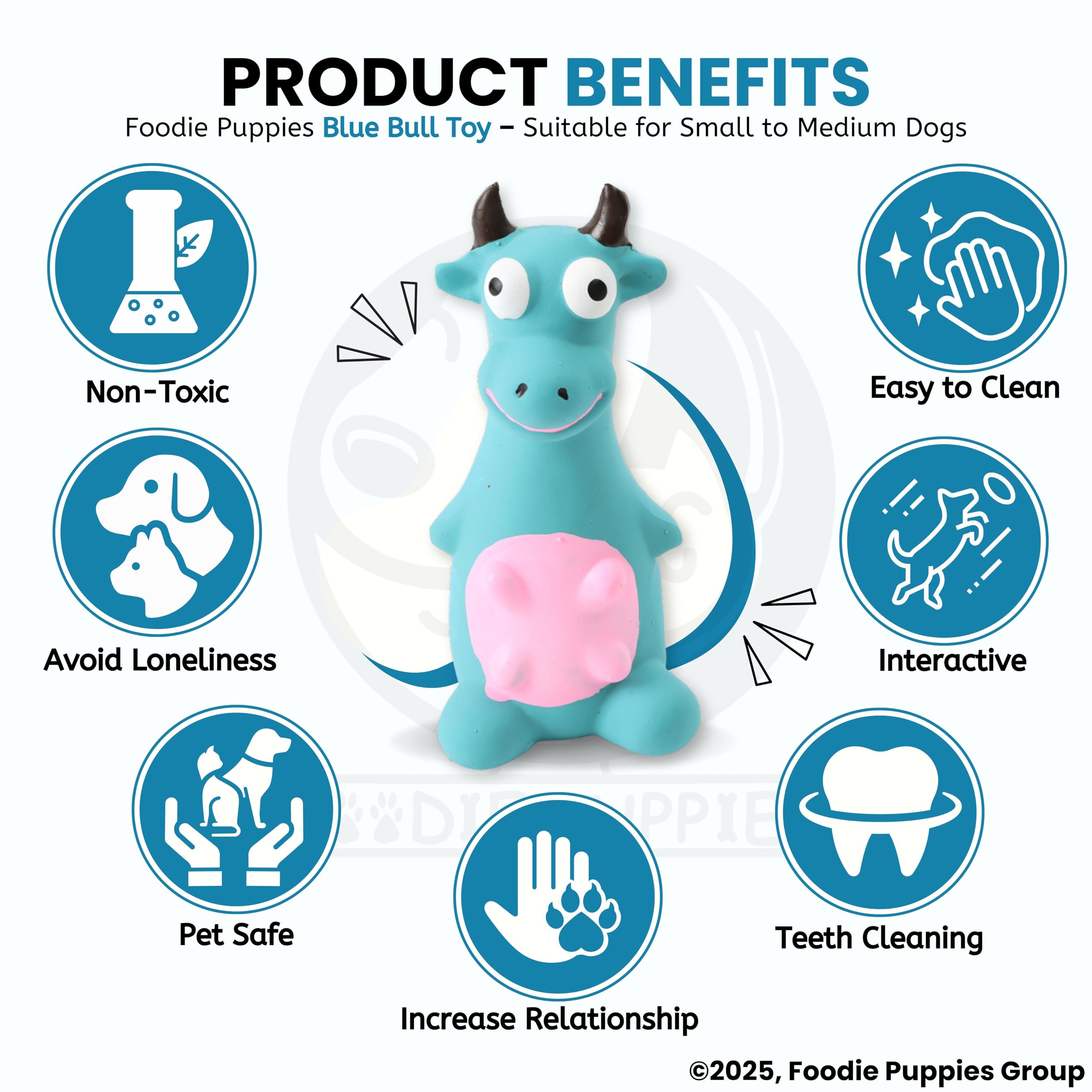 Foodie Puppies Natural Latex Rubber Squeaky (Blue Bull) Dog Toy | Small to Medium Dogs & Puppies | Durable, Animal Design, Fetch & Chew Safe Play Toy | Reduce Separation Anxiety 3