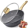 GiPP Nonstick Deep Frying Pan - 4.3L Grey Granite Saute Pan with Lid, Pour Spout and Stay-Cool Handle, Non Stick Skillet Non Toxic Cooking Pan Induction Cookware, PFOA Free(Grey, 28cm)