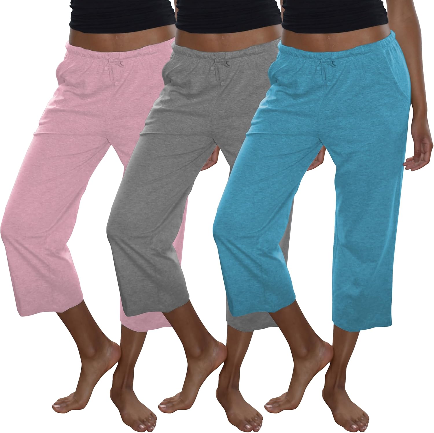 Sexy Basics Women's Cotton Lounge Pants | Sleep -Capri -Yoga Style | Drawstring PJ Bottoms | Multi Packs