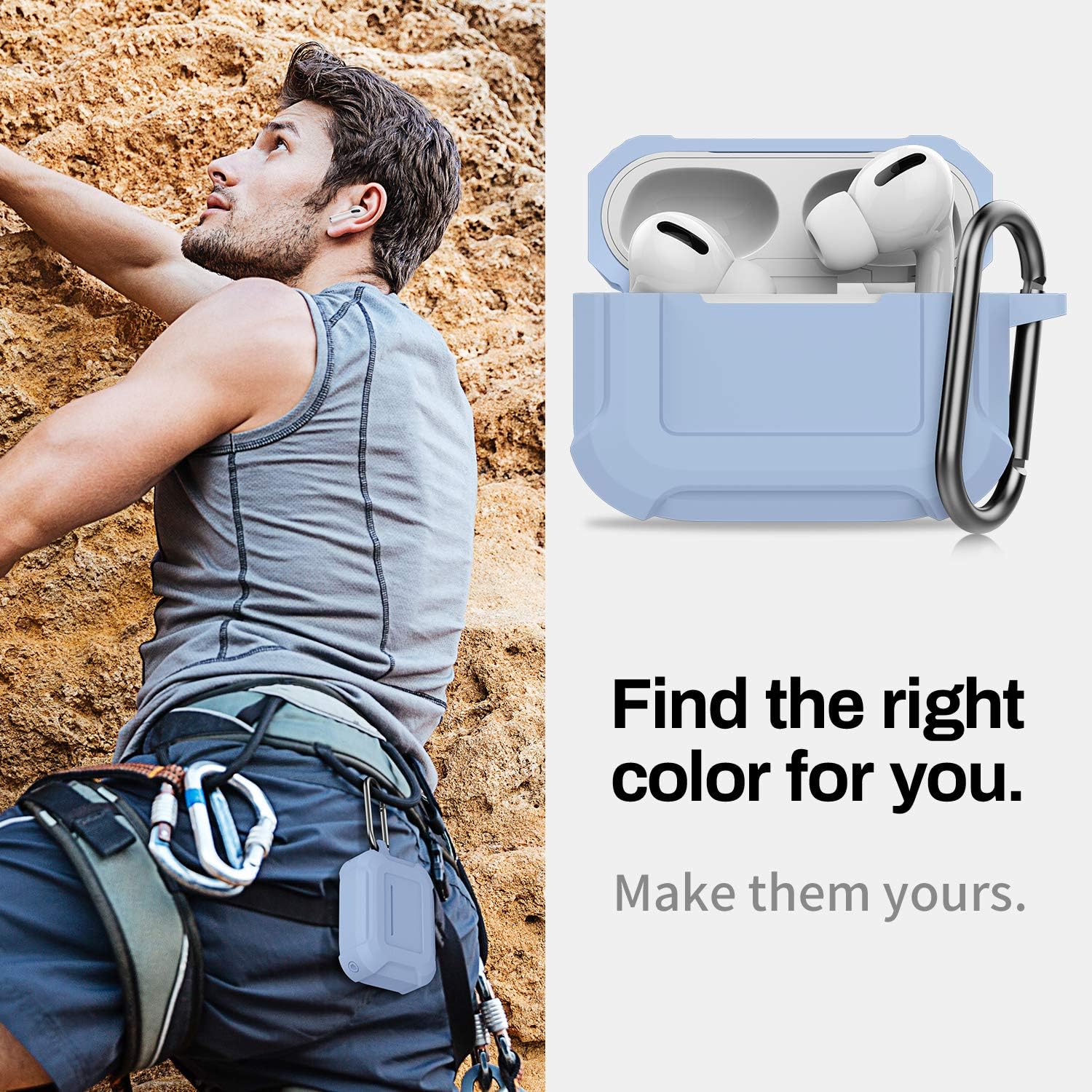 SATLITOG Silicone Case Designed for AirPods Pro Case, Full-Body Protective Silicone Cover with Carabiner for Apple AirPods Pro - Denium Blue