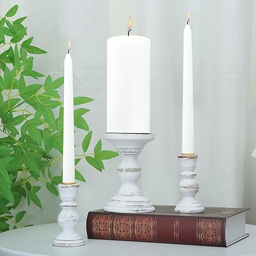 Miniatura 4 de Unity - Candelabro de madera Unity para bodas, juego de 3 velas rústicas, candelabros blancos de madera para mesa de boda, centro de mesa,