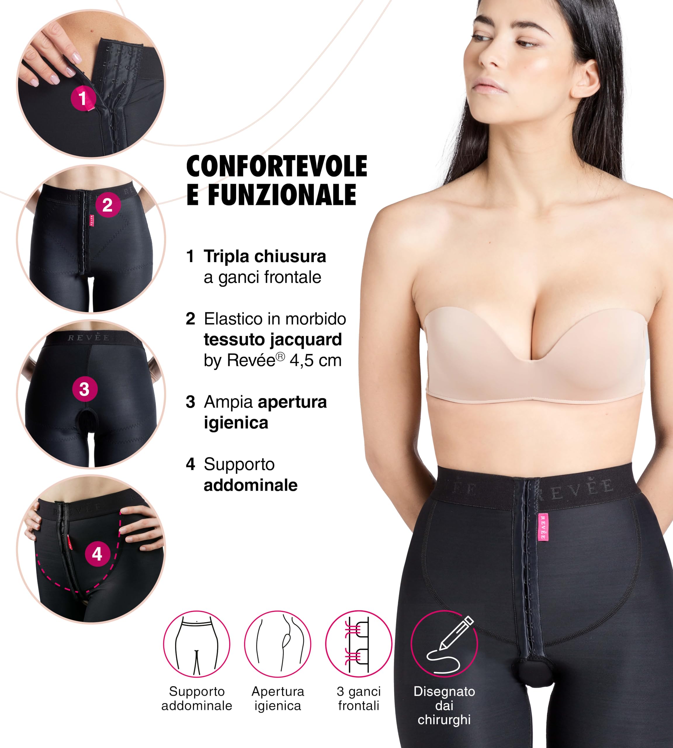 REVÉE Guaina Post Liposuzione Fianchi, Glutei, Cosce e Ginocchia - Contenitiva Donna Snellente - Modellante Donna - Elastocompressiva - Made in Europe