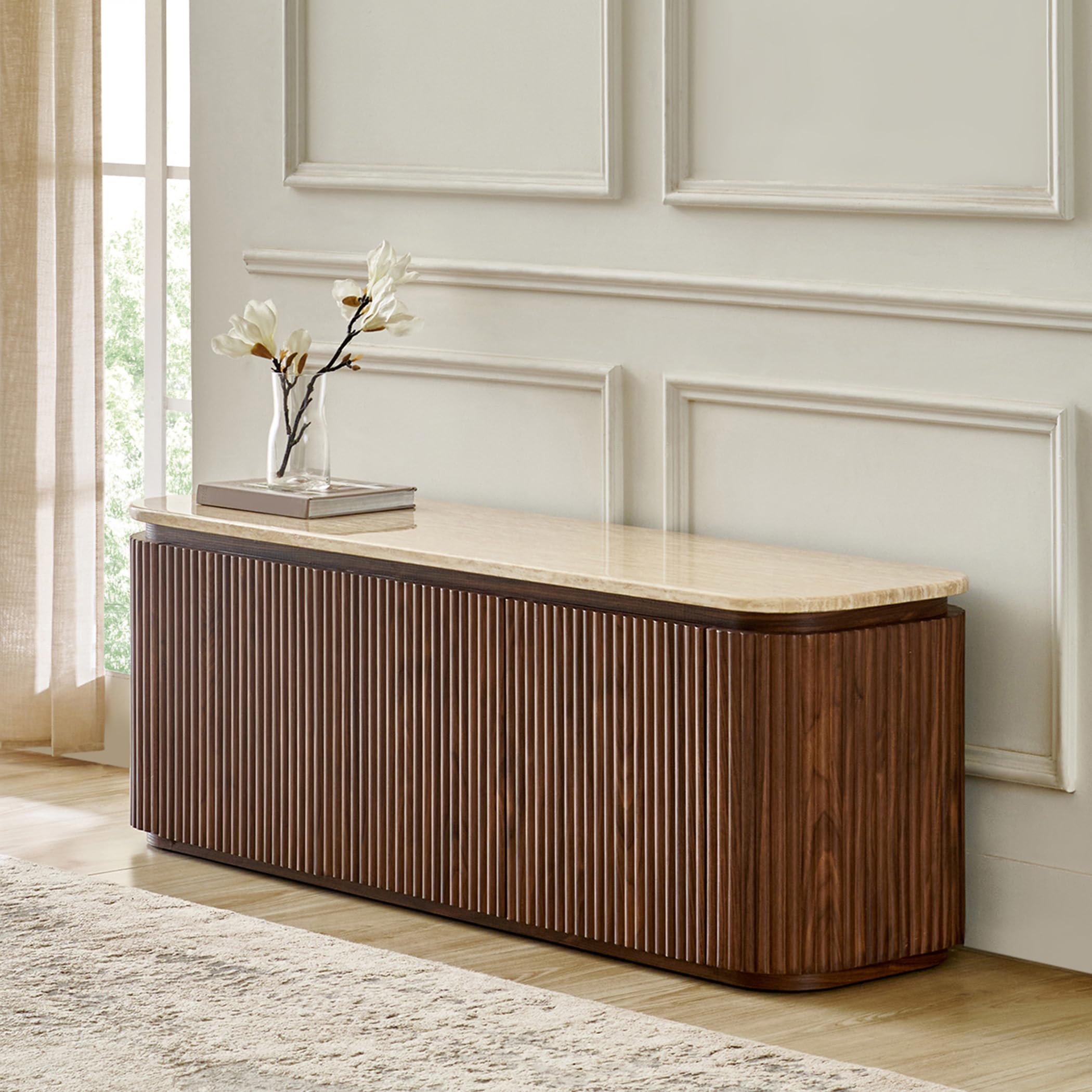 Home Centre | Sundried Sanctuary Faux Marble Top TV Unit - Walnut | Engineered Wood-image-36