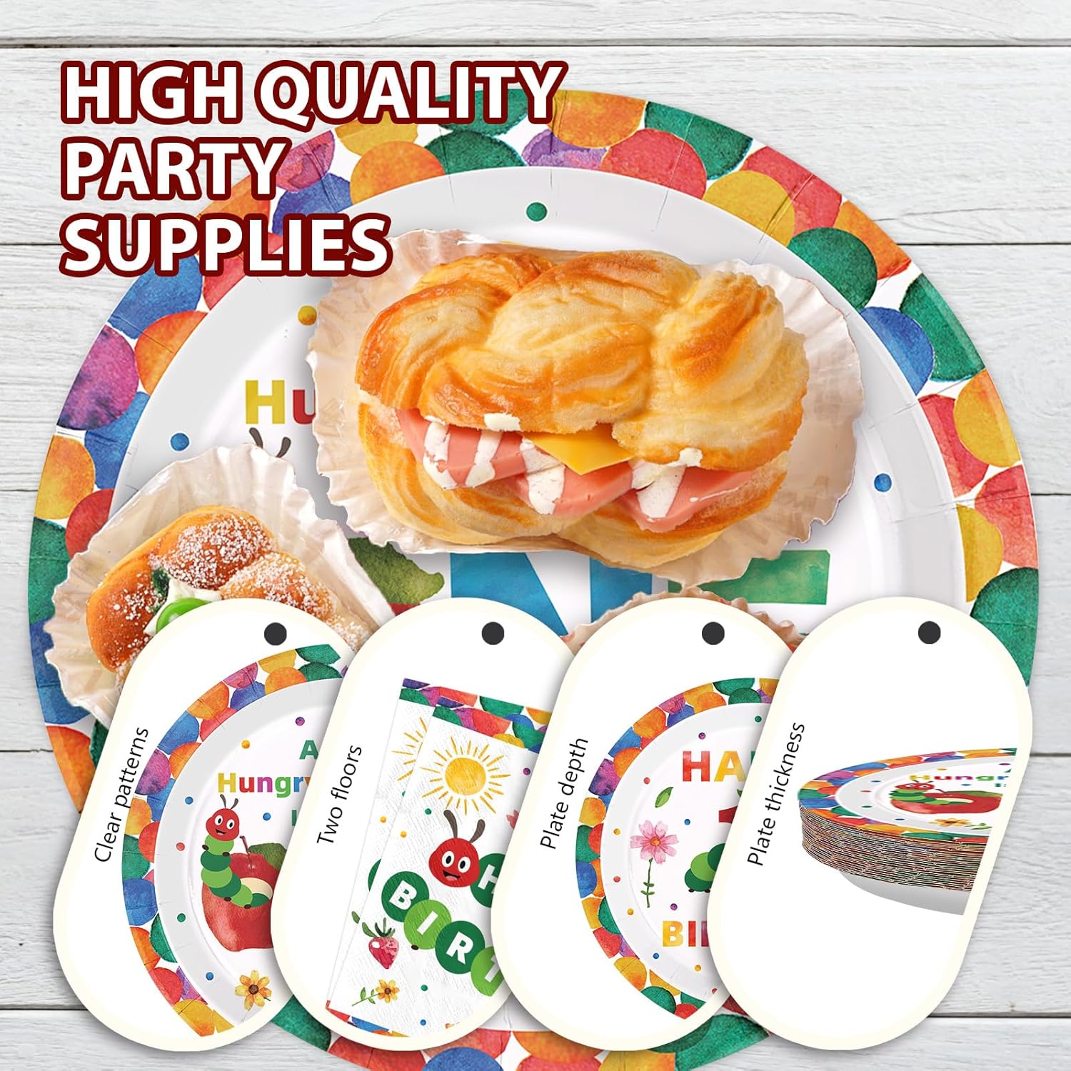 Grencian 200Pcs Caterpillar 1st Birthday Party Supplies A Hungry Green Insect is Turning One Plates and Napkins Tableware Set Hungry Caterpillar Party Decoration for Boys Birthday Baby Shower Serve 50