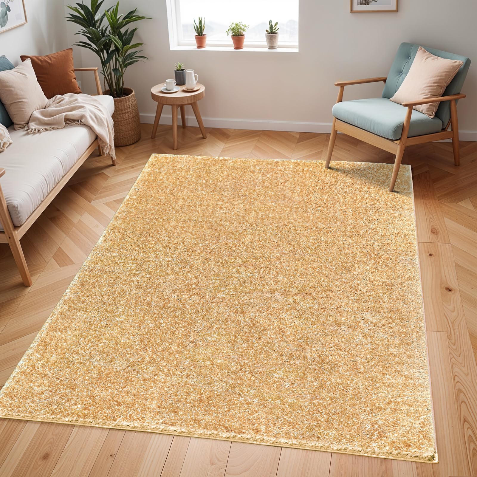 Rackhams Yellow Cloudy Shag-Solid Color Plush Soft Pile Rug - 160 X 213 Cm