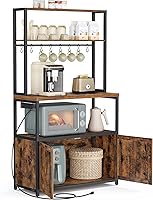 Vista 12 de VASAGLE Estante para panadero, soporte para microondas, estante de almacenamiento de cocina con cesta de alambre, 6 ganchos y estantes