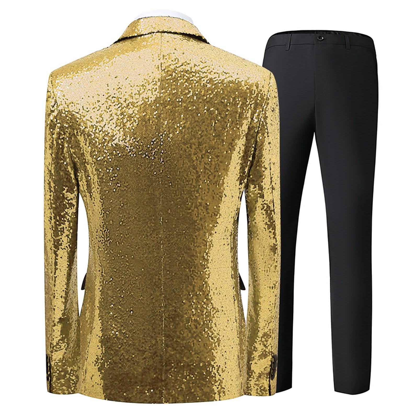 Generisch Trajes para hombre de boda, chaqueta de lentejuelas y pantalones, juego de tres piezas, esmoquin, fiesta, baile, boda, lentejuelas, esmoquin, chaqueta de un botón, traje de negocios para