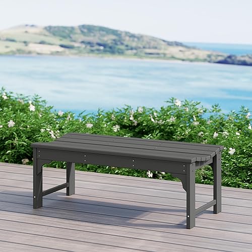 Vista 22 de WestinTrends Malibu - Banco para exteriores, resistente a todo tipo de clima, de madera de polietileno, sin espalda, para patio, jardín, asiento