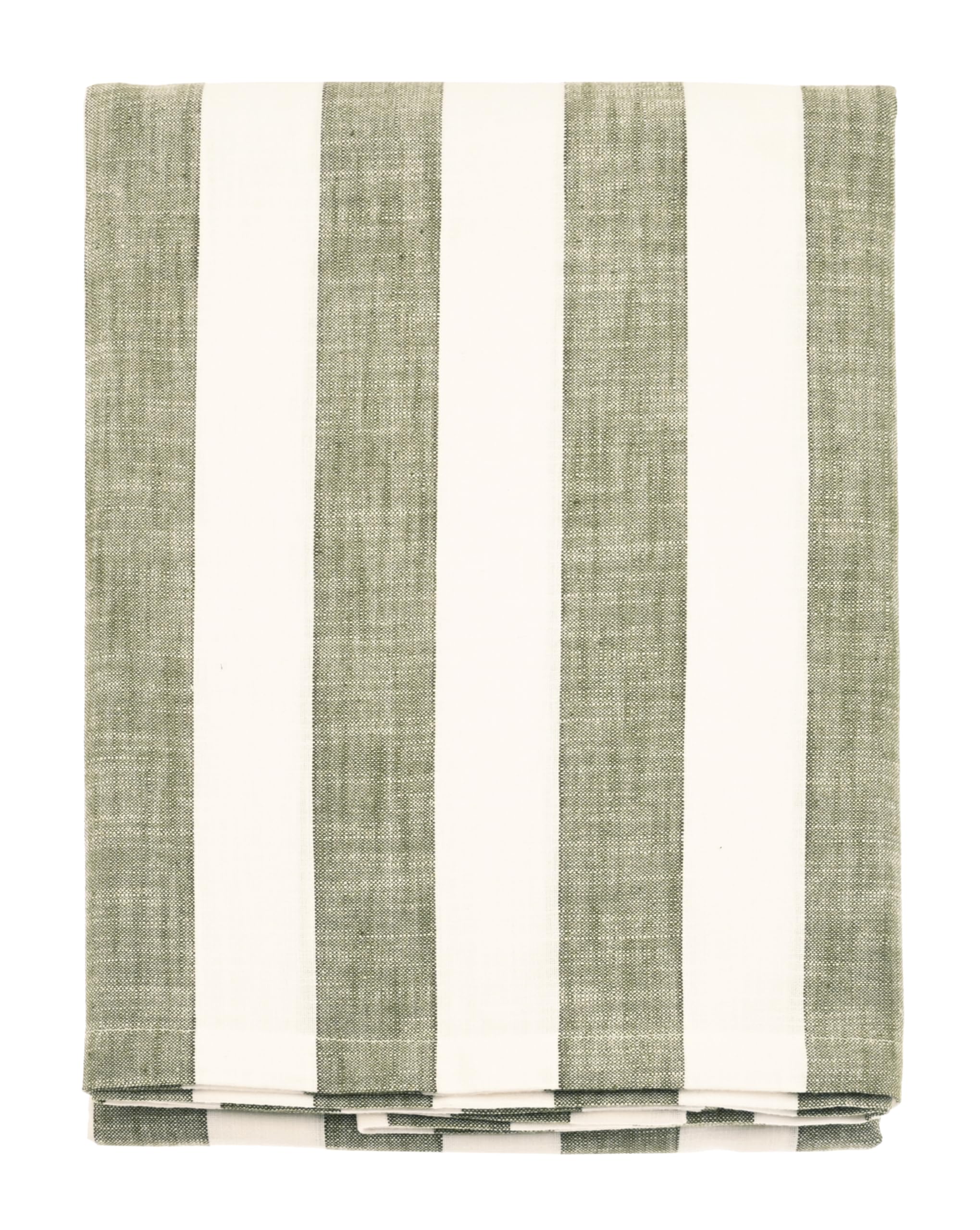 Walton & Co Green/Cream Wide Stripe Tablecloth 150 X In Olive, Cotton/Linen, Size 240Cm