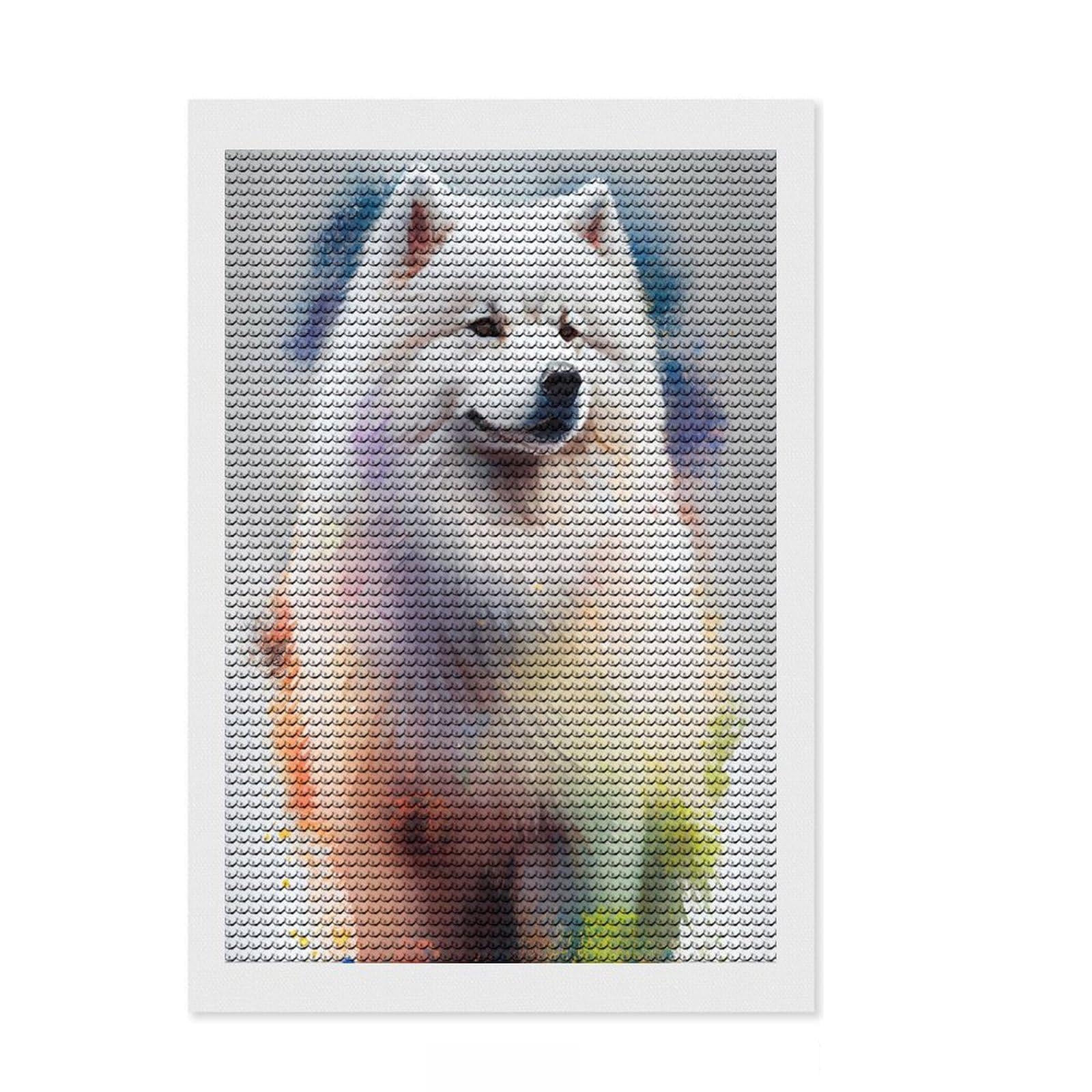 Junmoney Samoyed Drawn Diamond Painting Set 8"x12", Festive Home Decor, with Tool Kit, Gift Idea, Thoughtful Present, Creative Hobby