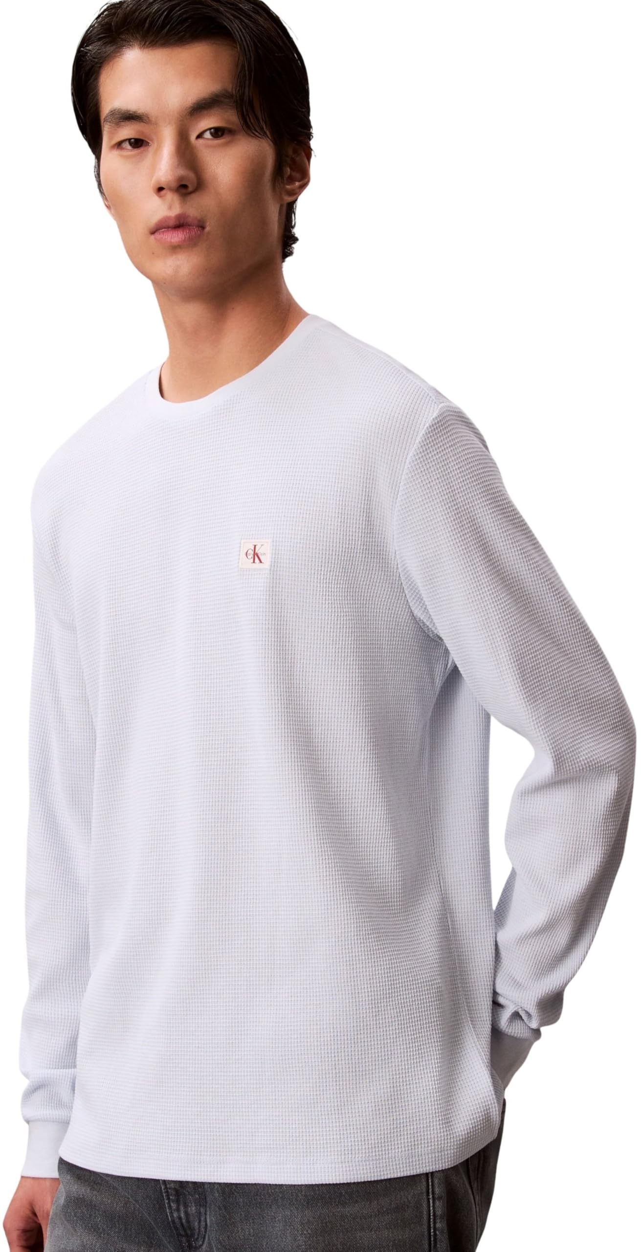 Calvin Klein Uomo Maglietta Maniche Corte Waffle Badge Tee con Scollo Rotondo