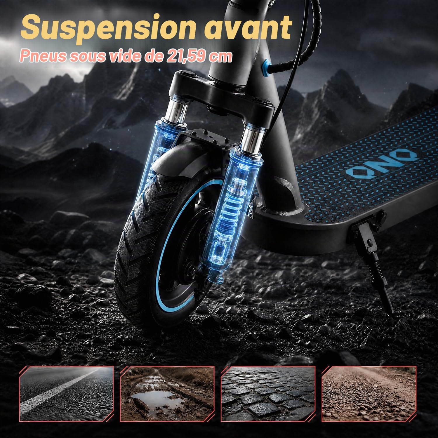 QnQ Trottinette Électrique Pliable | Moteur 350W Pointe | Vitesse Max 25km/h | Pneus Cellulaires Anti-Crevaison 8.5'' | Suspension Double Élastomère | Charge Max 120kg