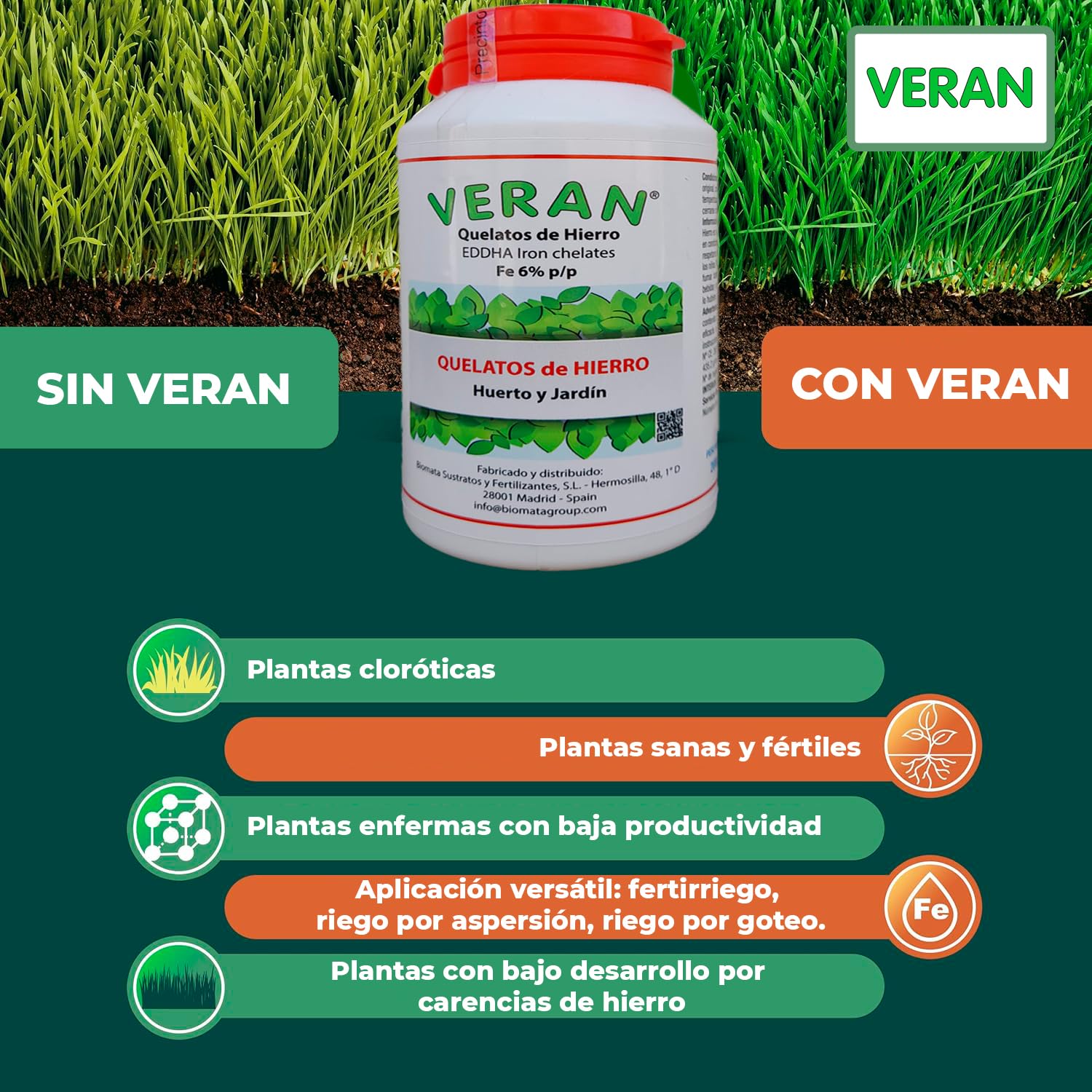 VERAN Quelatos de Hierro 200g | Aporte de Hierro Biocompatible para Plantas | Reverdeciente de Plantas Terrestres y de Acuario | Abono Quelato de Hierro Contra la Clorosis Férrica 100% Soluble en Agua