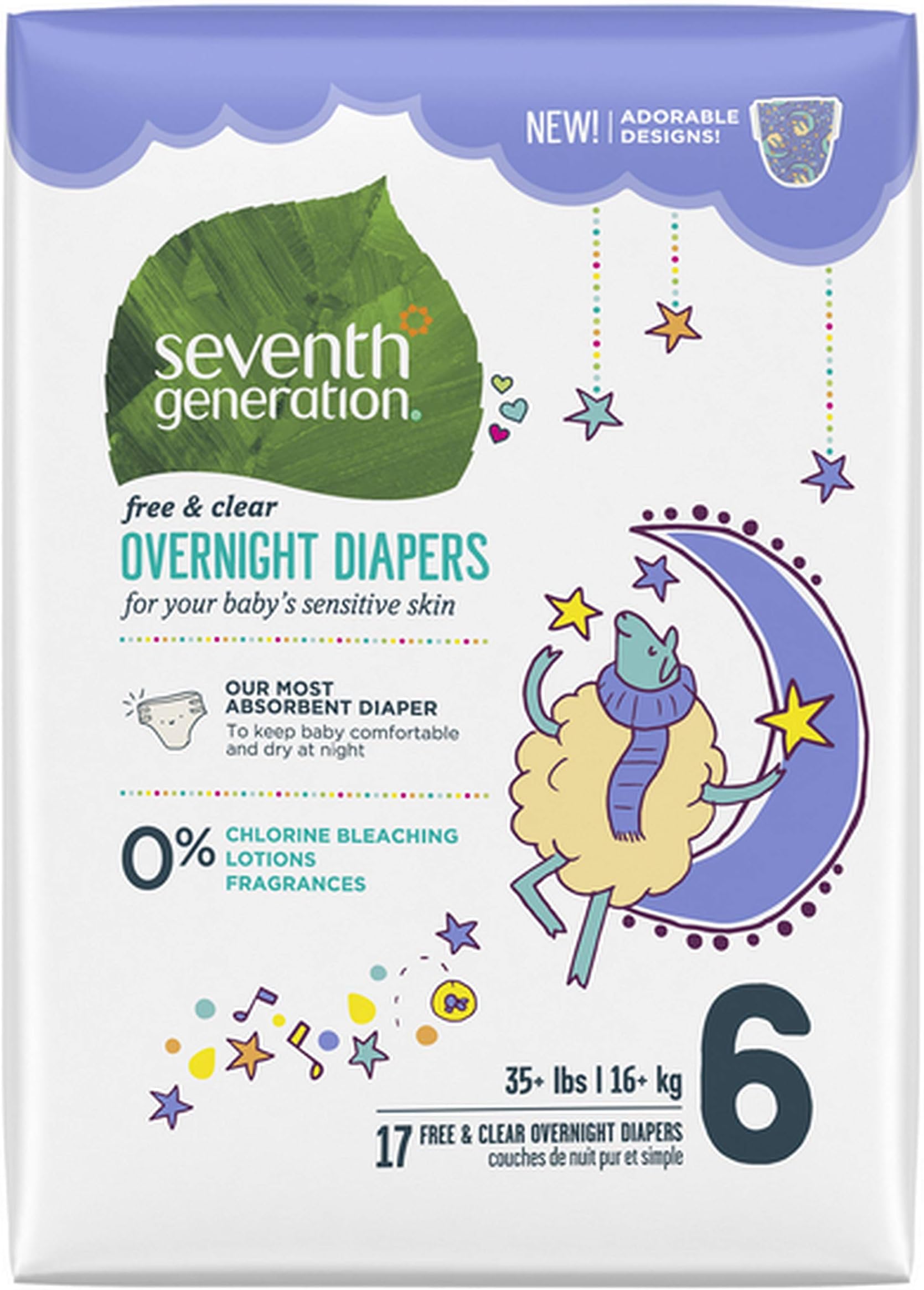 Seventh Generation Baby Size 6 Overnight Diapers 17 Count