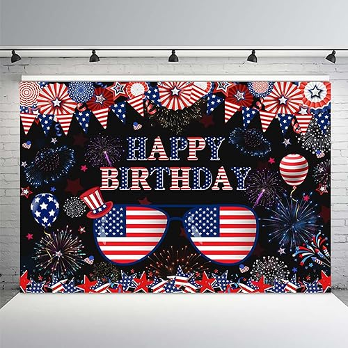 Miniatura 2 de MEHOFOND Telón de fondo de feliz cumpleaños del 4 de julio, Día de la Independencia Nacional, decoraciones de fiesta de cumpleaños, bandera