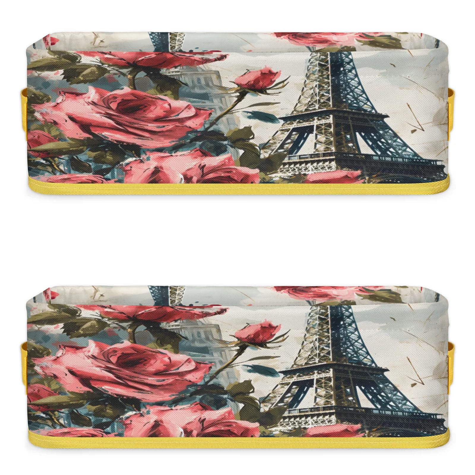 Bardic Eiffel Tower Paris Bathroom Storage Basket Waterproof Foldable Storage Bins with Handles Decorative Toilet Paper Storage Basket for Organizing for House Bathroom Toiletries Set of 2