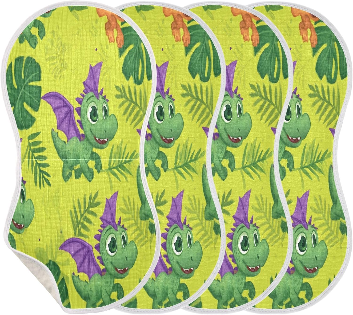 Print Dinosaur Pattern Baby Burp Cloths -4Pcs Soft Absorbent Muslin Washcloths Bibs Face Towel for Newborn Boys Girls 22 x 11 Inch
