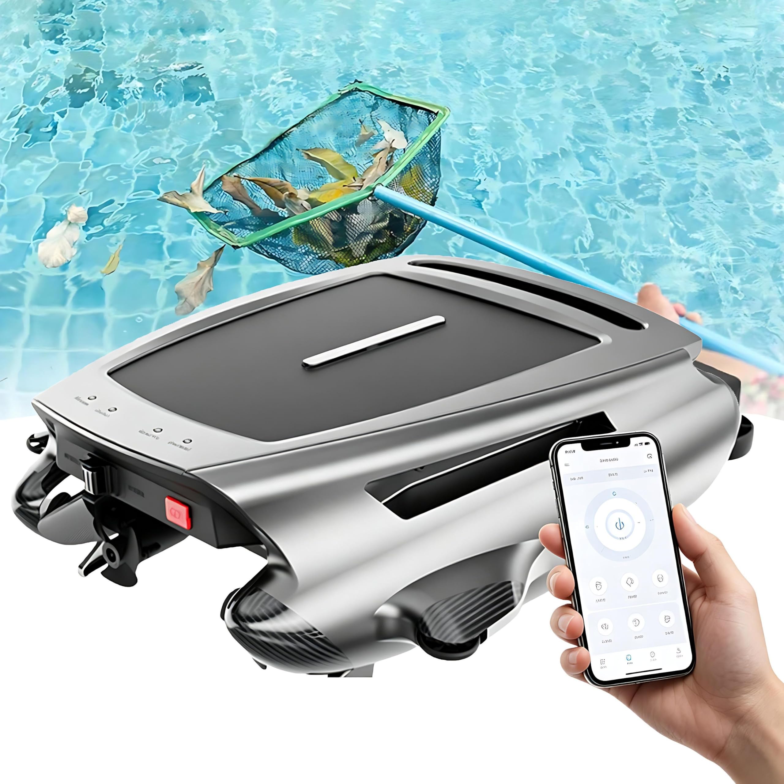 Écumoire de piscine robotique à énergie solaire avec nettoyage continu 22 h, panier filtrant de grande capacité de 3,8 L, application et télécommande, évitement intelligent des obstacles pour les