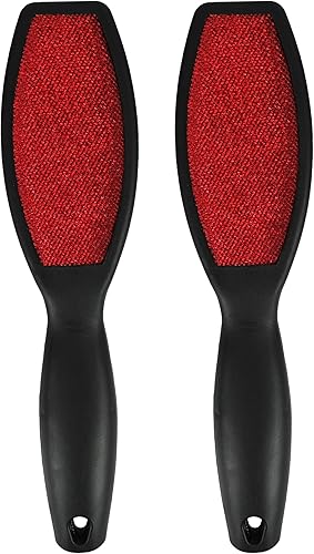 Juego de doble cara velvetón pelusas cepillos. Quita pelusas, polvo, caspa, y pelo de mascotas de la ropa y tapicería., Negro, Rojo
