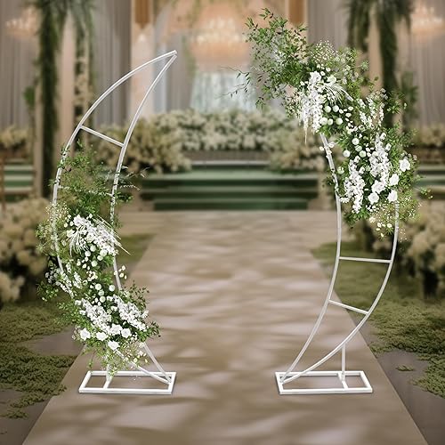 Miniatura 6 de 2 soportes de metal para arco de boda, 6.56 pies, luna creciente, blanco, arco de boda, soporte floral para baby shower, aniversario, decoración de