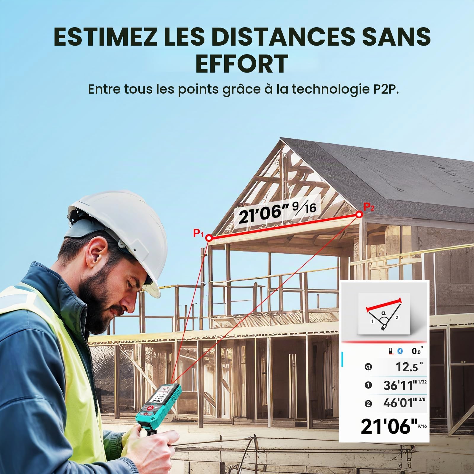 MiLESEEY P9 Télémètre Laser Professionnel avec caméra 300M, Extérieur | chantiers de construction, un zoom HD 4x et d'un écran rétroéclairé de 3 pouces, technologie point à point