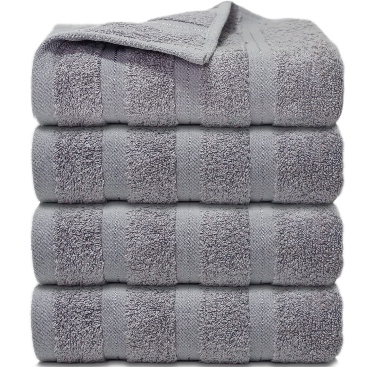 ZZZMRHPremium Quality 4 Silver Hand Towels 100% Combed Cotton 650 GSM Dry Hand Towels Set (50X90 CM) Super Soft 4 Silver Hand Towels for Gym, Spa & Pool