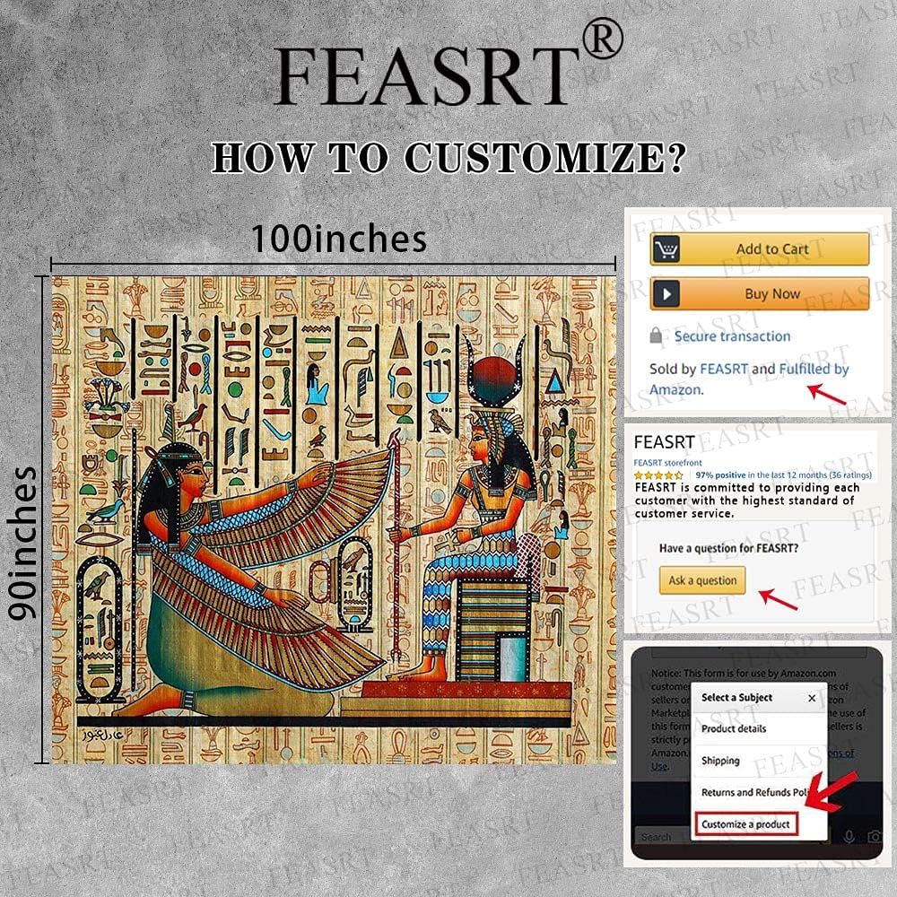 FEASRT Ancient Egypt Mythology Tapestry, Large 100x90 Inches Soft Flannelette, Egyptian Gods Hieroglyphic Carvings Tapestries Wall Hanging for Living Room Dorm GTQQAY1548