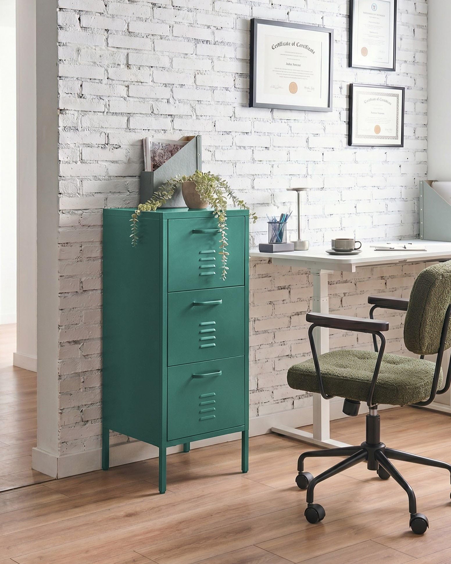 Armario de metal verde oscuro 3 cajones almacenaje oficina en casa Wostok