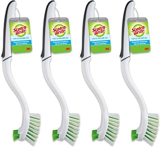 Scotch-Brite Pot and Pan Brush, Dish Brush for Cleaning Kitchen and Household, Dish Brushes Safe for Cookware and More, 4 Dish Brushes