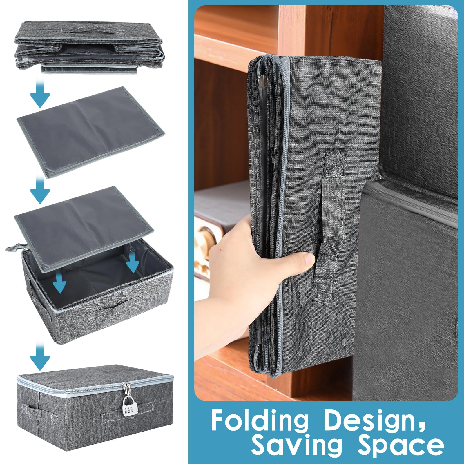 Scatola Portaoggetti Con Serratura A Combinazione – Pieghevole, Tessuto Cationico, Dimensioni S (30x20x14 Cm) O XL (45x35x26 Cm), Per Armadio E Organizzazione