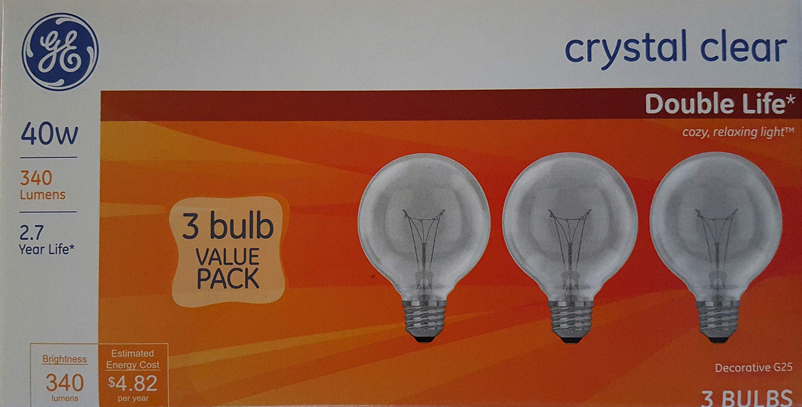 40-watt incandescent g25 globe double life crystal clear light bulb (3-pack)