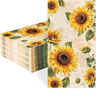 50 Pcs Fall Sunflowers Paper Napkins 3 Ply Bathroom Napkins | Disposable Absorbent Hand Towel Autumn Vintage Sunflower Napkins for Fall Harvest Festival Thanksgiving Lunch Dinner Kitchen