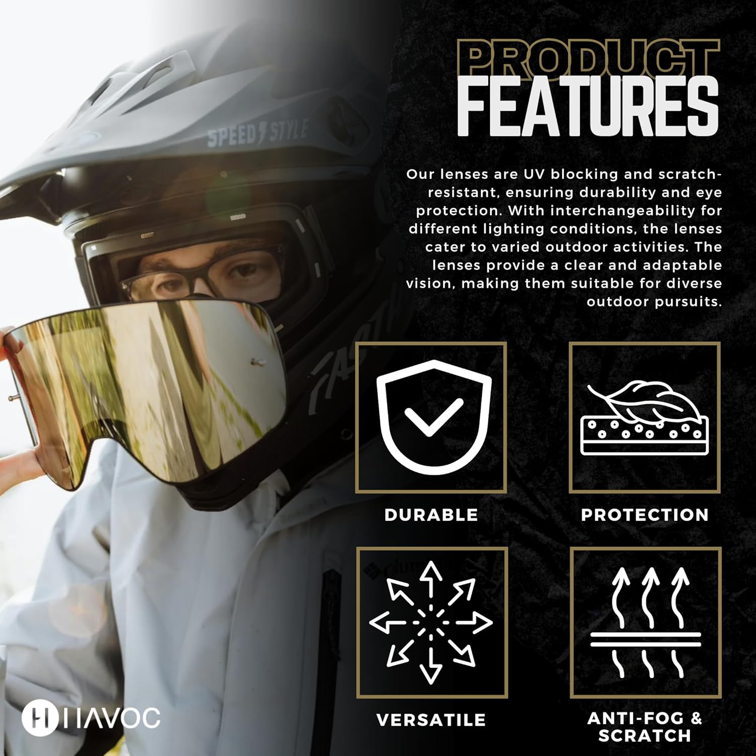 Havoc Racing Infinity Lenses - Interchangeable Magnetic Replacement Lenses - Anti-Fog, Anti-UV, Anti-Scratch Wide Goggle Lens - Image 5