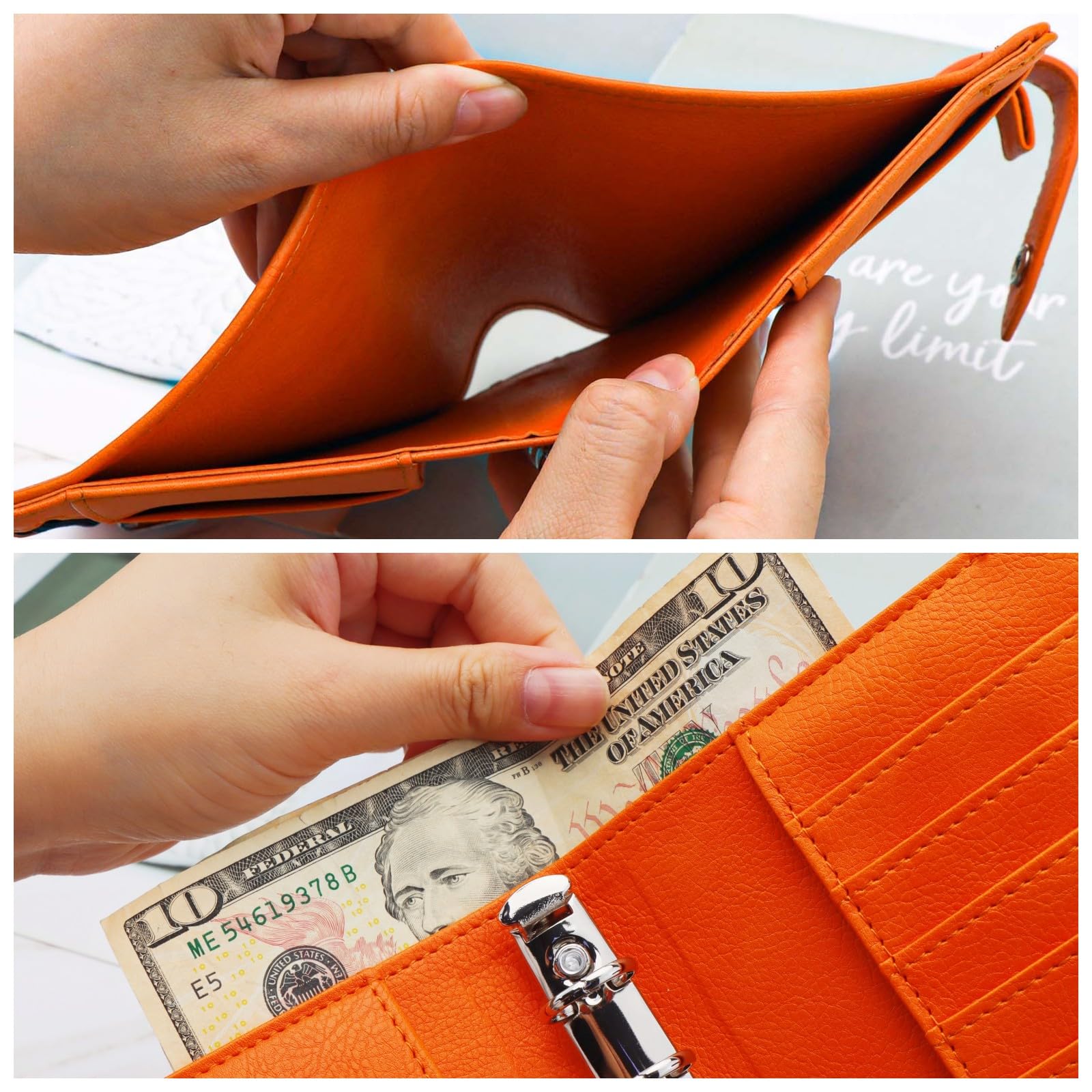 Raccoglitore per contanti, formato A7, mini planner arancione, in pelle PU, con 6 anelli, chiusura a scatto, per borsa, diario, carta A7, buste per contanti